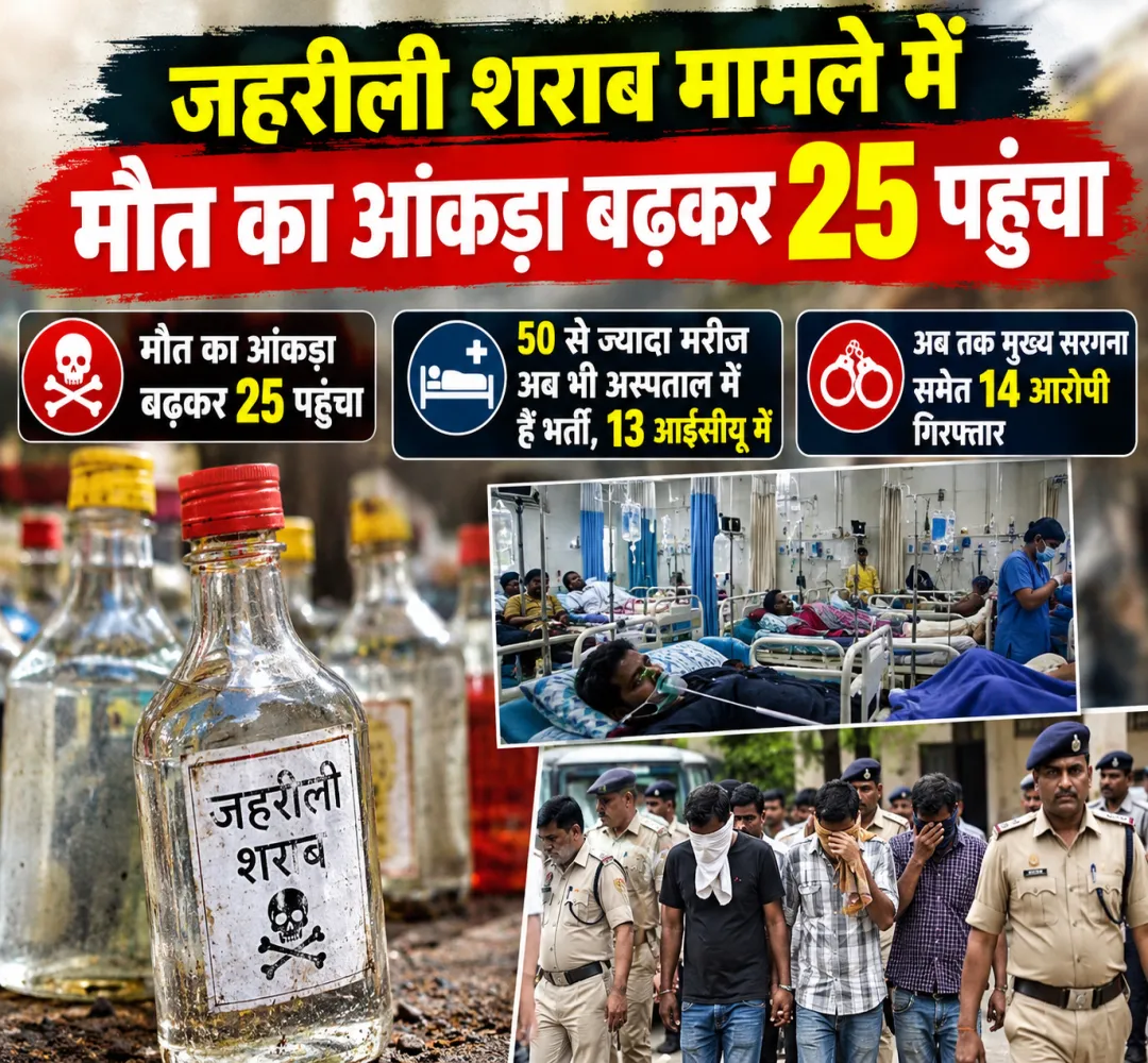 जहरीली शराब मामले में मौत का आंकड़ा बढ़कर 25 पहुंचा, 50 से ज्यादा मरीज अब भी अस्पताल में हैं भर्ती, 13 ICU में