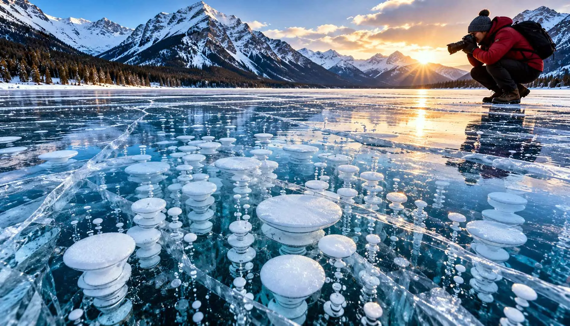 किसी जादुई कलाकृति जैसा लगता है Abraham Lake का नजारा